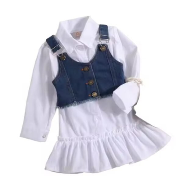 Ensemble 2 Pièces Bébé Fille – Chemise Blanche & Veste en Denim
