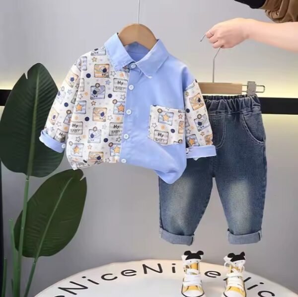 Ensemble 2 Pièces Garçon – Chemise Cartoon & Jean Confortable