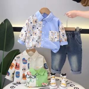 Ensemble 2 Pièces Garçon – Chemise Cartoon & Jean Confortable
