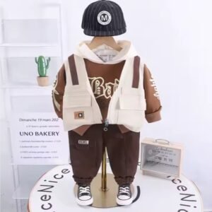 Ensemble 3 Pièces en Coton – Pull à Capuche & Pantalon Uni