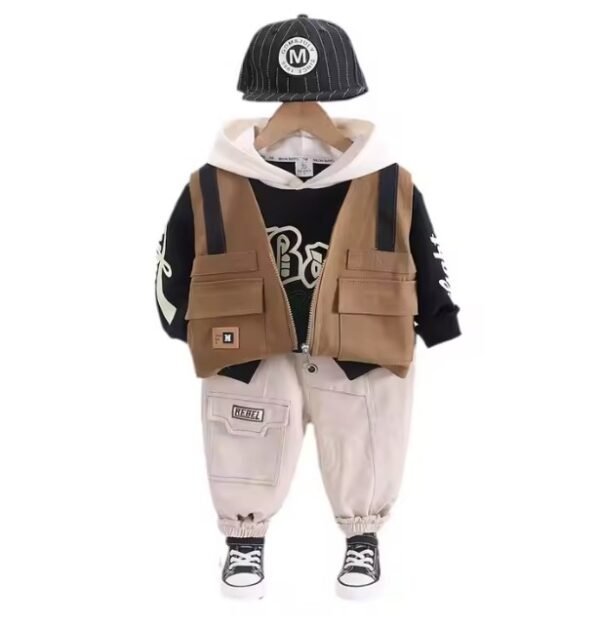 Ensemble 3 Pièces en Coton – Pull à Capuche & Pantalon Uni
