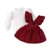 Ensemble pour bébé fille – Costume deux pièces uni, haut avec nœud mignon et jupe à bretelles.