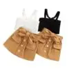 Ensemble de vêtements pour filles, style occidental, tenue d'été 2 pièces avec haut à bretelles rayé et jupe courte avec nœud