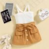 Ensemble de vêtements pour filles, style occidental, tenue d'été 2 pièces avec haut à bretelles rayé et jupe courte avec nœud