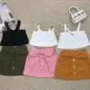Ensemble de vêtements pour filles, style occidental, tenue d'été 2 pièces avec haut à bretelles rayé et jupe courte avec nœud