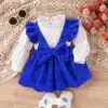 Ensemble pour bébé fille – Costume deux pièces uni, haut avec nœud mignon et jupe à bretelles.