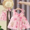 Robe Princesse Sans Manches à Col Halter & Chapeau Assorti