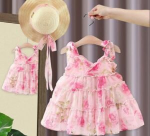 Robe Princesse Sans Manches à Col Halter & Chapeau Assorti