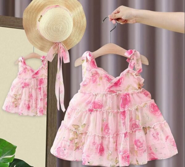 Robe Princesse Sans Manches à Col Halter & Chapeau Assorti