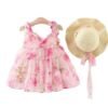 Robe Princesse Sans Manches à Col Halter & Chapeau Assorti