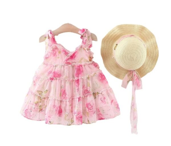 Robe Princesse Sans Manches à Col Halter & Chapeau Assorti